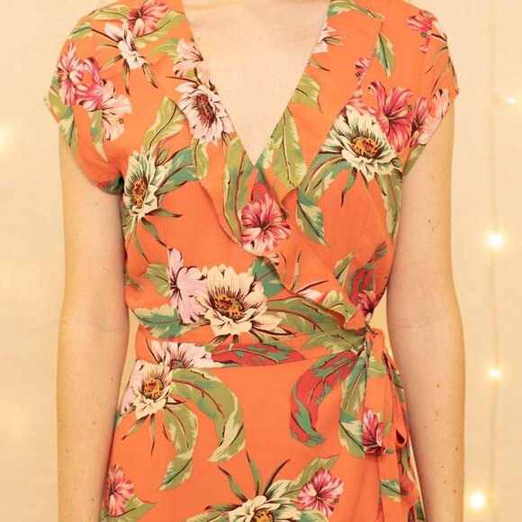 Aritzia Sunday Best Savoy Wrap Floral Dress In Coral Size 4 - Picture 3 of 7